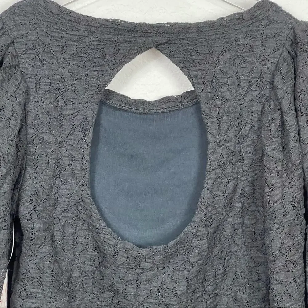 Free People Tea Time Top Black Lace Long Sleeves Size Small NEW